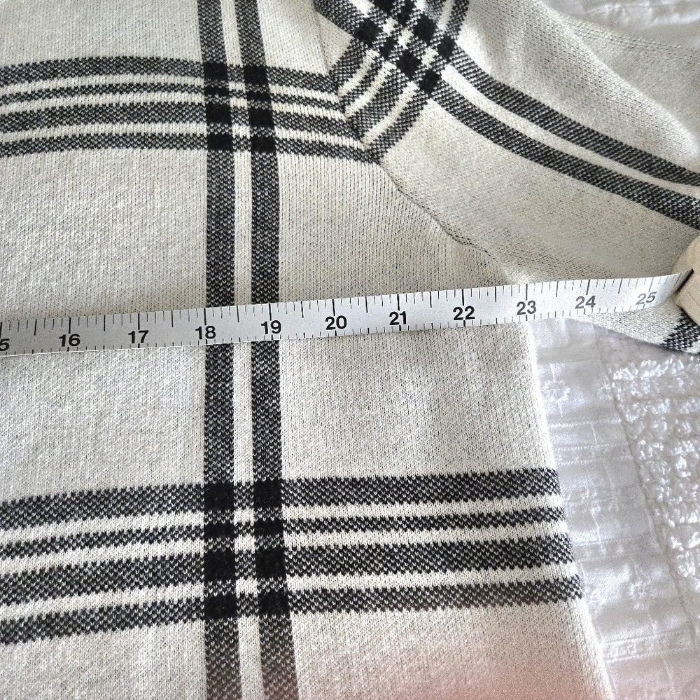 ELLE Sweater Coat/Tunic Black & Off-White Lg Windowpane Plaid XL EUC - Picture 8 of 13